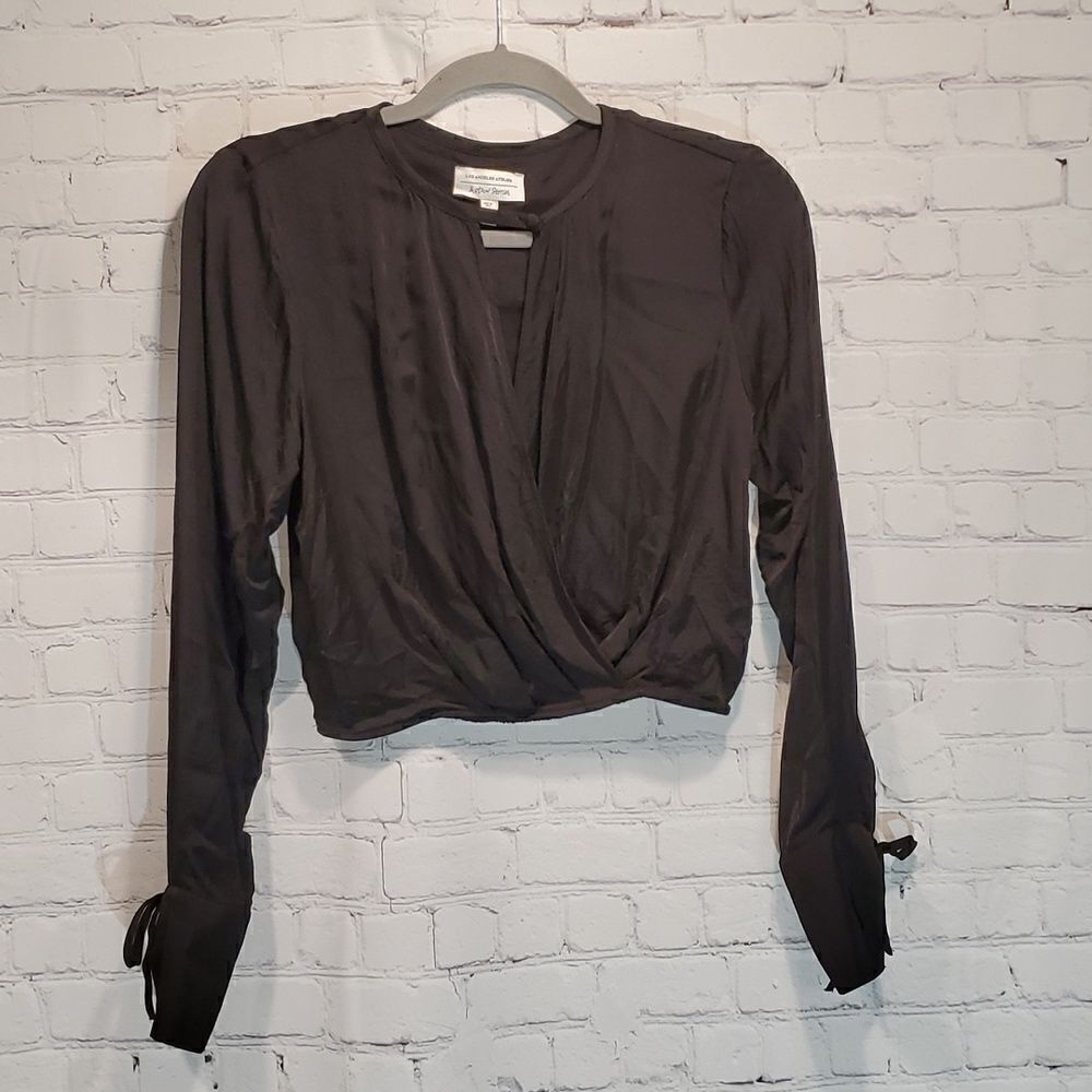 & other stories black long sleeve wrap crop top